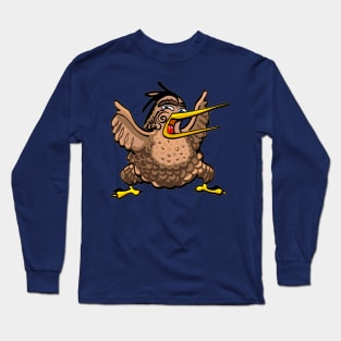 Cartoon New Zealand kiwi bird doing a Maori haka Long Sleeve T-Shirt